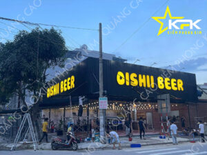 THI CÔNG LẮP ĐẶT BỘ CHỮ MICA SÁNG ĐÈN TẠI OISHII BEER ĐÀ NẴNG