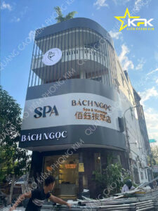 THI CÔNG BIỂN HIỆU ALU, CHỮ NỔI SÁNG ĐÈN HẮT CHÂN TẠI BÁCH NGỌC SPA